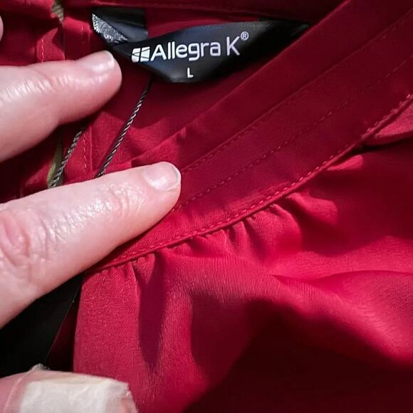 Allegra K Stand Collar Long Sleeve Chiffon Burgundy Blouse, Size L, New with Tag - Picture 6 of 7